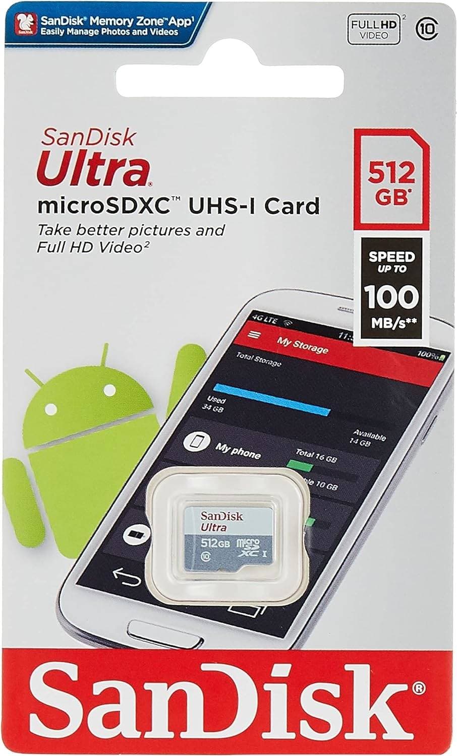 Sandisk 512GB Ultra Microsdxc UHS I Memory Card 100MB S